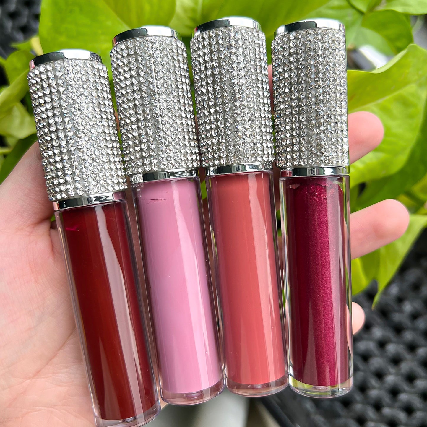Luxurious Gold and Silver Cap Lip Gloss in Round Tube Adorned with Pearl and Diamond Embellished Caps, P49 Series
