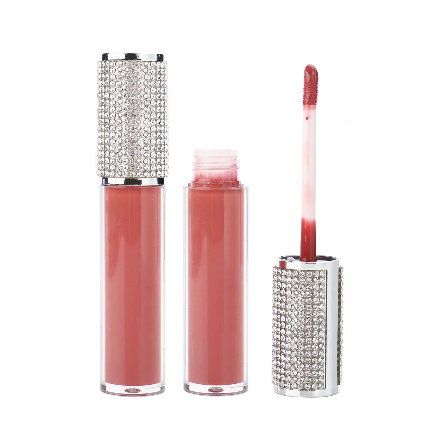 Luxurious Gold and Silver Cap Lip Gloss in Round Tube Adorned with Pearl and Diamond Embellished Caps, P49 Series