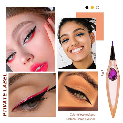 Colorful Eyeliner, Sleek Rose Gold Eyeliner with Multicolor Gemstone Accent, P207