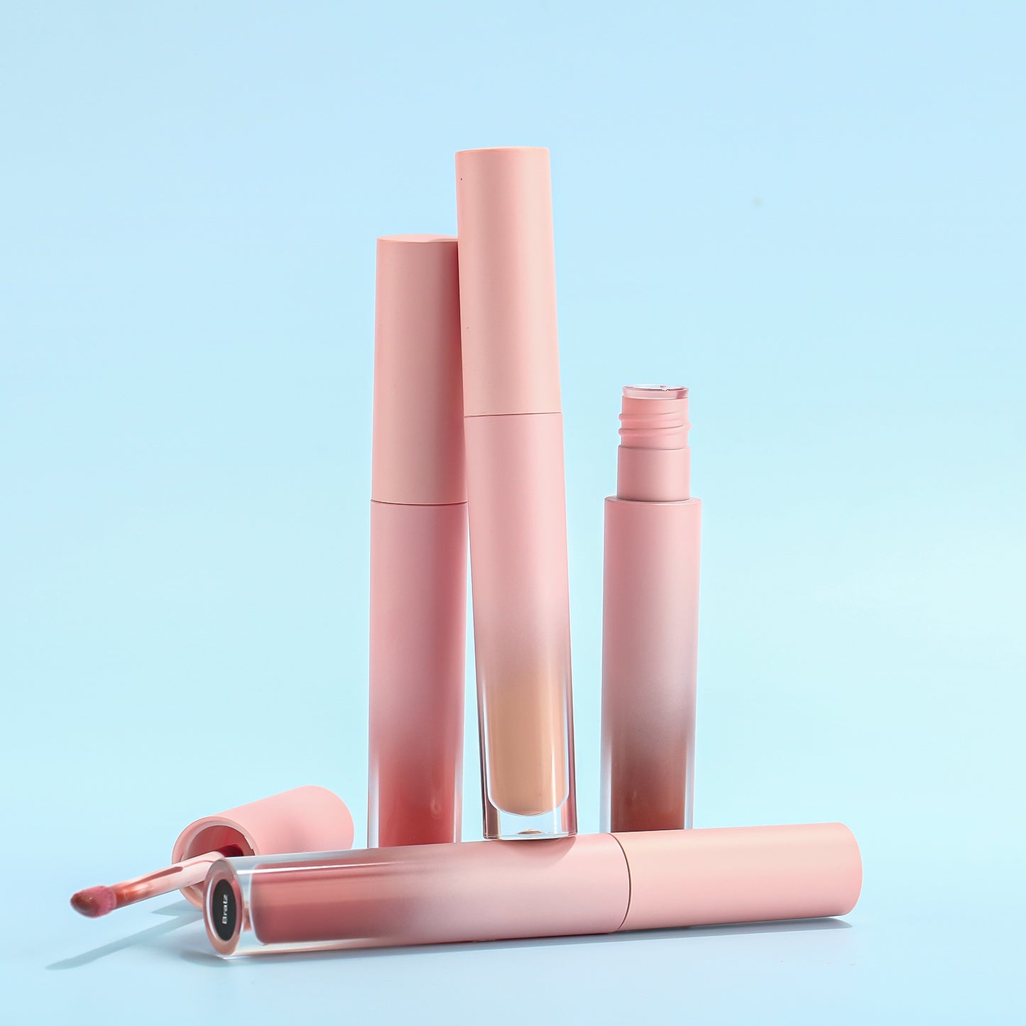 Slim Round Tube Lip Gloss with Pink-Transparent Gradient Matte Shell, P151