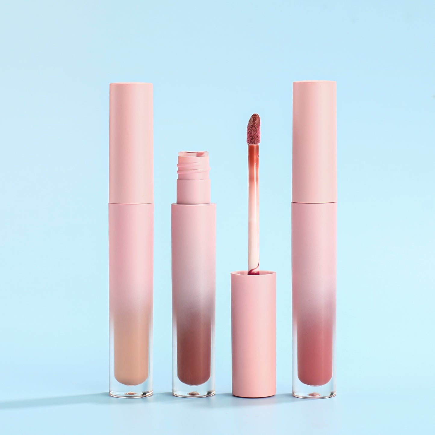 Slim Round Tube Lip Gloss with Pink-Transparent Gradient Matte Shell, P151