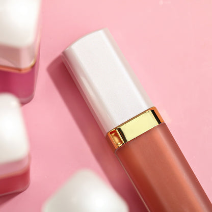 White Cap and Gold Accent Square Tube Lip Gloss, P34