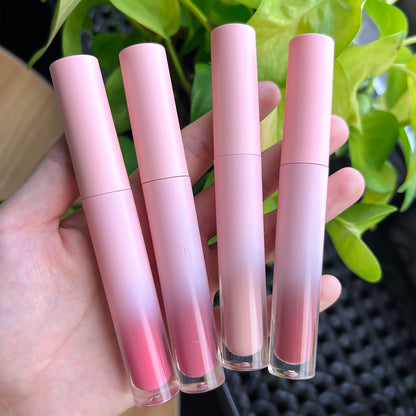 Slim Round Tube Lip Gloss with Pink-Transparent Gradient Matte Shell, P151