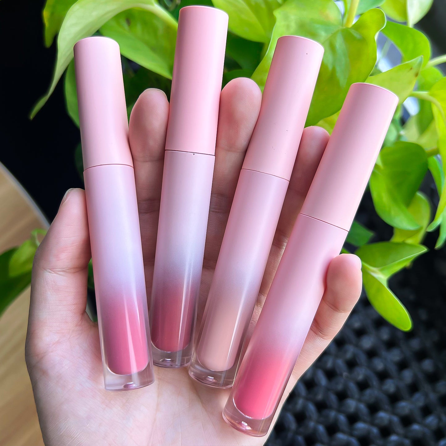 Slim Round Tube Lip Gloss with Pink-Transparent Gradient Matte Shell, P151