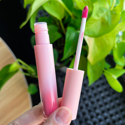 Slim Round Tube Lip Gloss with Pink-Transparent Gradient Matte Shell, P151