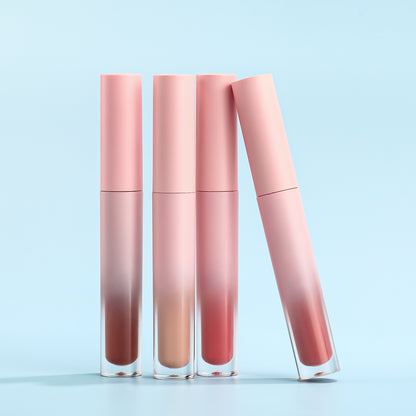 Slim Round Tube Lip Gloss with Pink-Transparent Gradient Matte Shell, P151