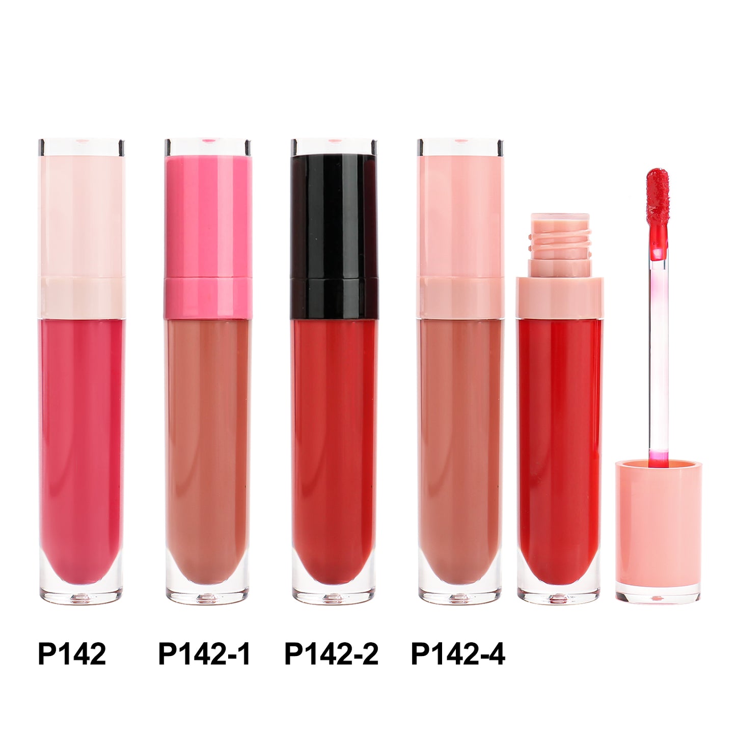 Round Tube Lip Gloss with Clear Outer Shell and Pink Cap, P142 Series