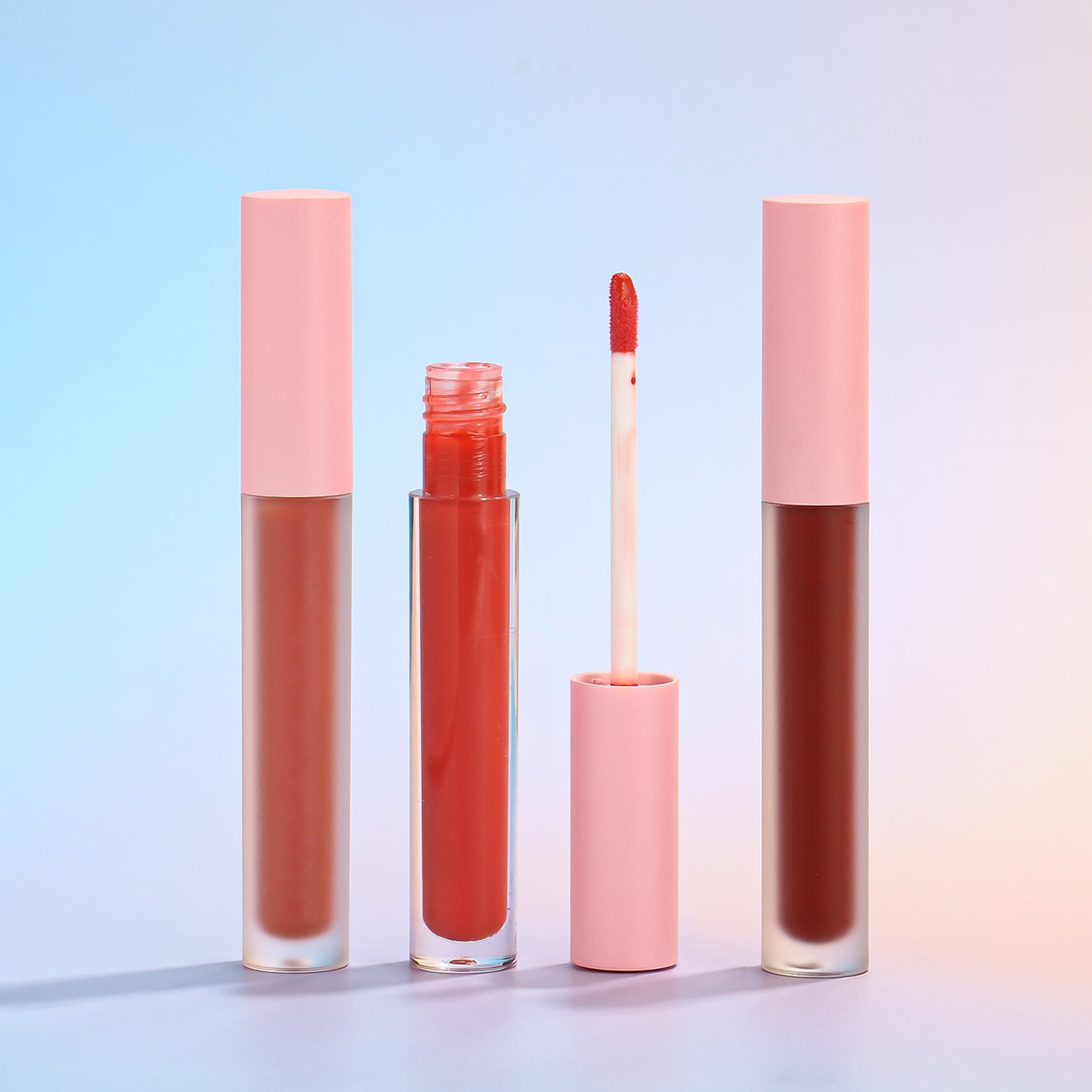 Pink Cap Lip Gloss with Frosted and Clear Round Tubes Lip Gloss, P63, P88