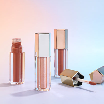 Sleek Pentagonal Lip Gloss Packaging Gold, Silver, and Rose Gold Caps, P57 Series