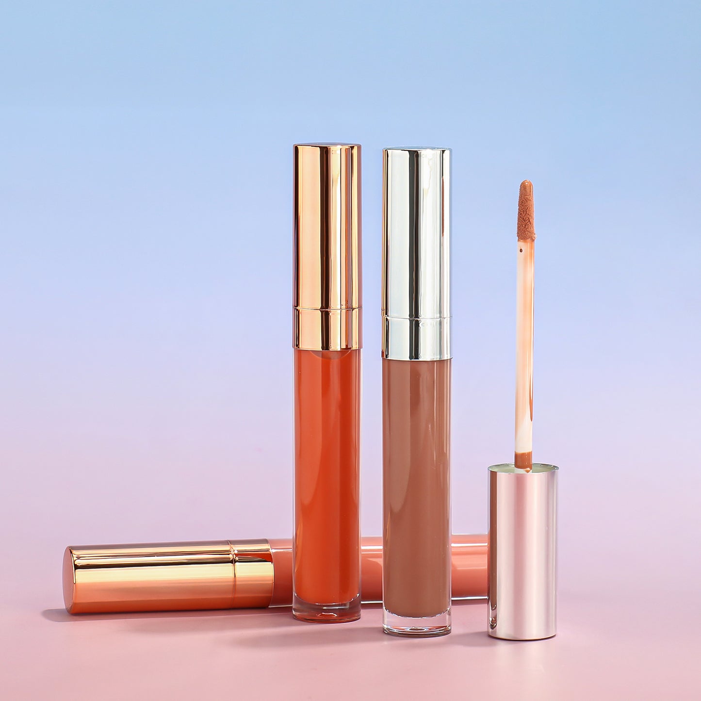 Elegant Lip Gloss Tubes - Rose Gold and Silver Caps - Smooth and Long-lasting, P56, P56-1