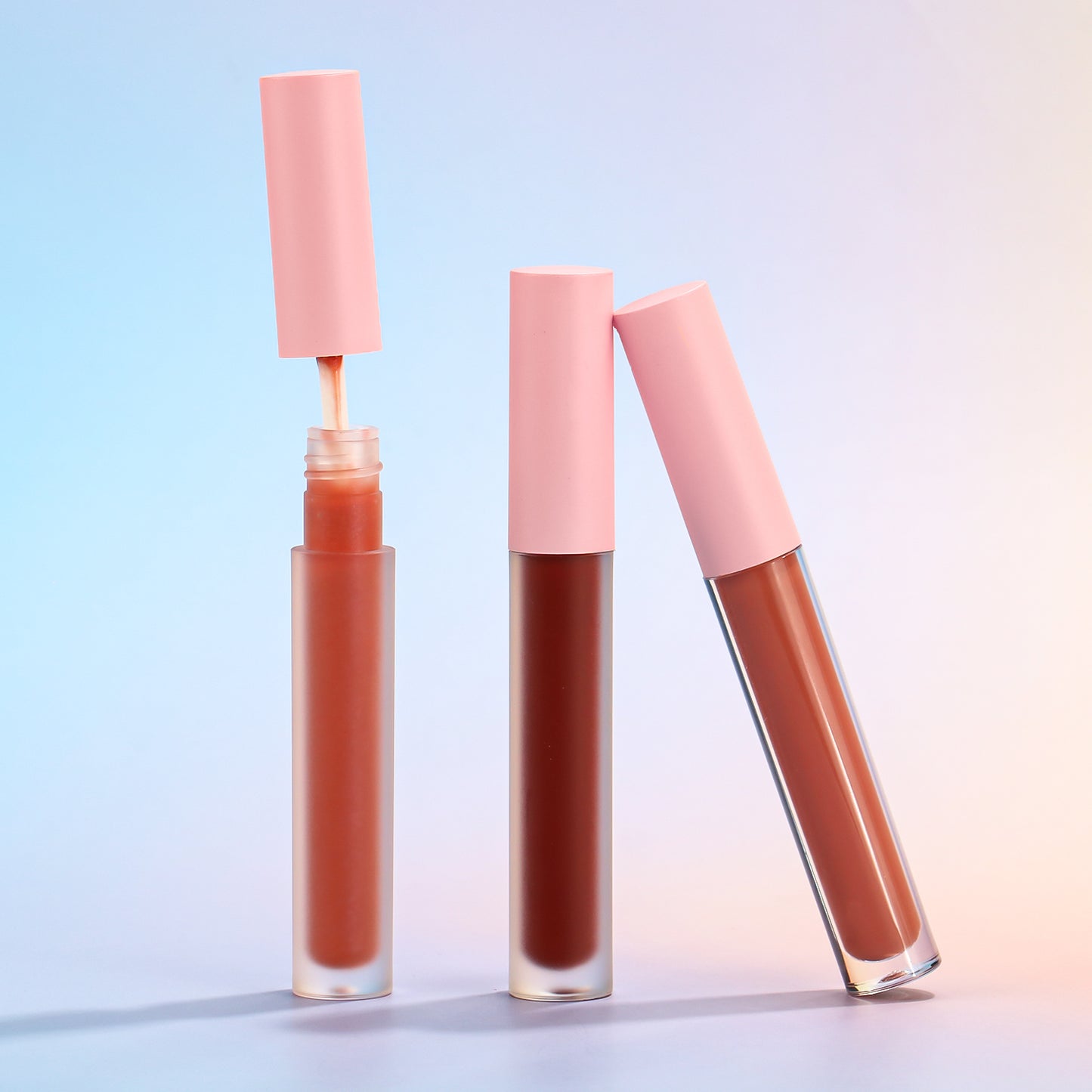 Pink Cap Lip Gloss with Frosted and Clear Round Tubes Lip Gloss