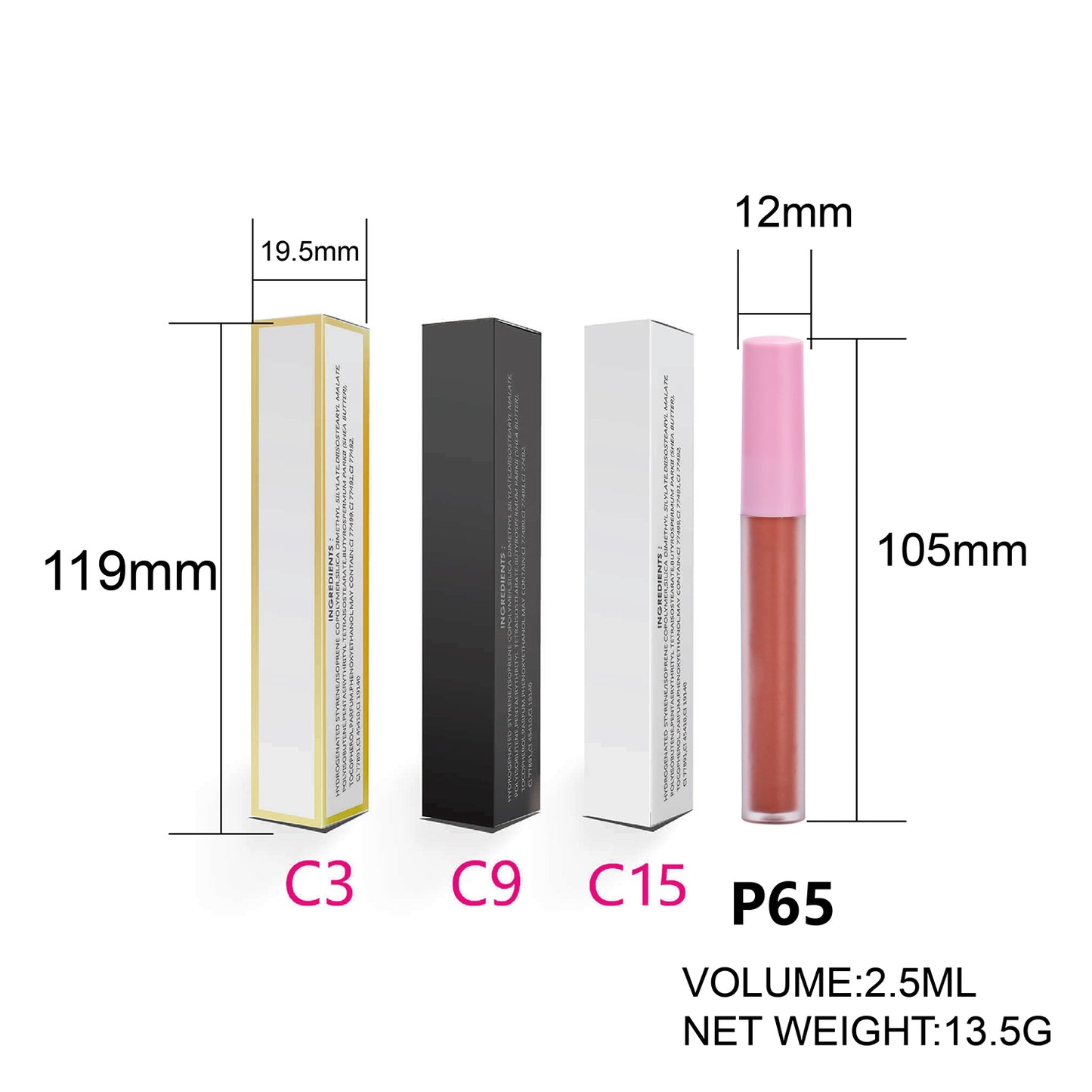 Pink Cap Lip Gloss with Frosted Tube and Slightly Raised Cap Lip Gloss, P65