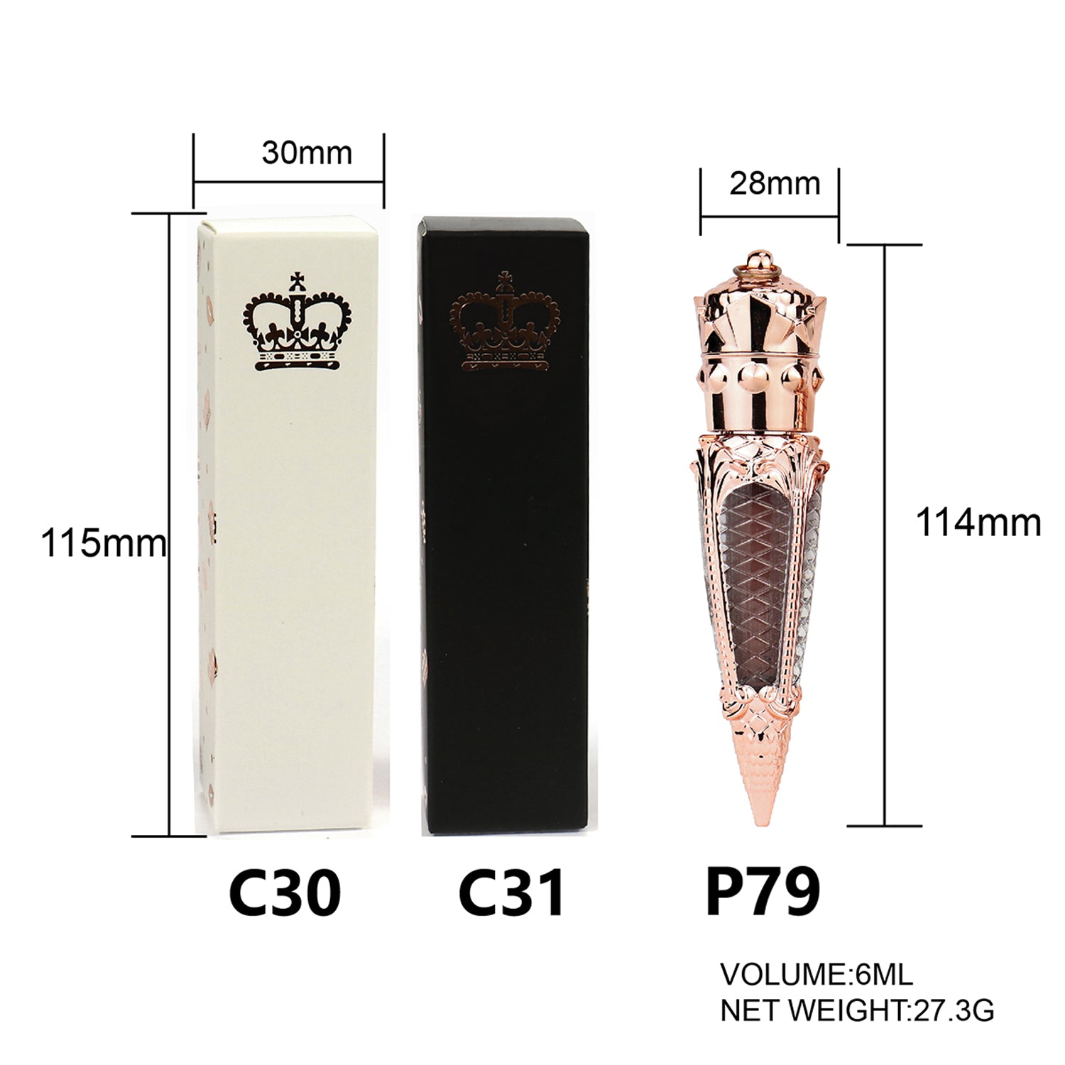 Elegant Queen's Scepter Lip Gloss with Vintage Luxurious Cone-Shaped Design, P79