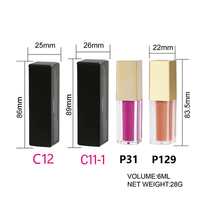 Elegant Gold-Capped Lip Gloss with Square Transparent Design, P31 P129