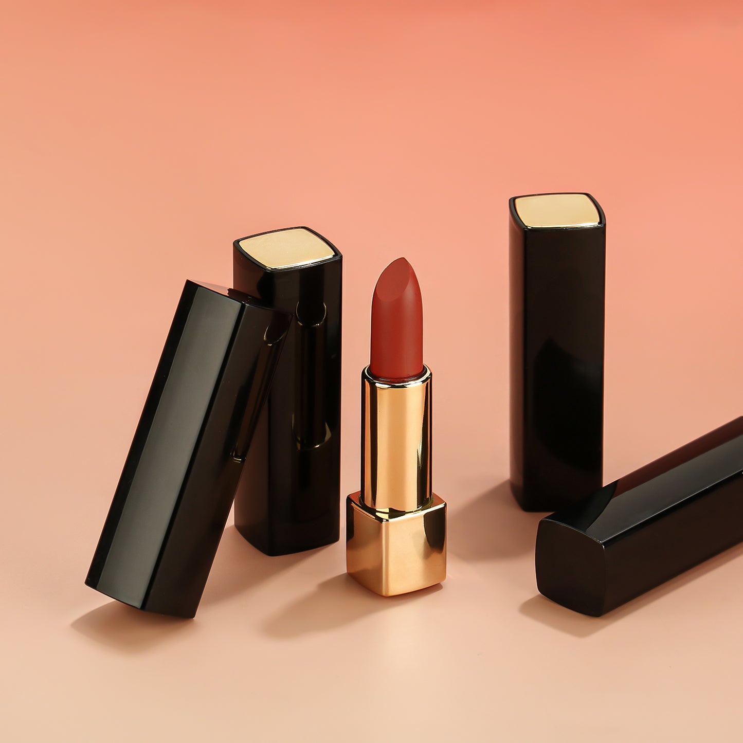 Classic Black Case and Gold Tube Push-Release Lipstick with Shine Finish, P189-1