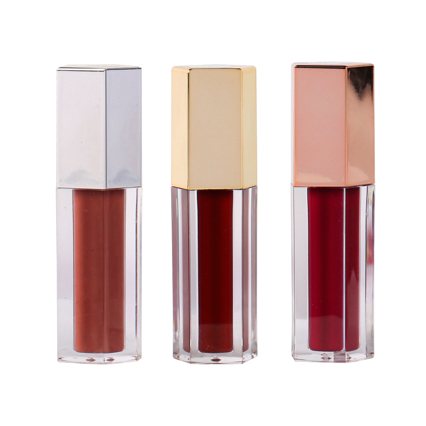 Sleek Pentagonal Lip Gloss Packaging Gold, Silver, and Rose Gold Caps, P57 Series