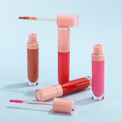 Round Tube Lip Gloss with Clear Outer Shell and Pink Cap, P142 Series