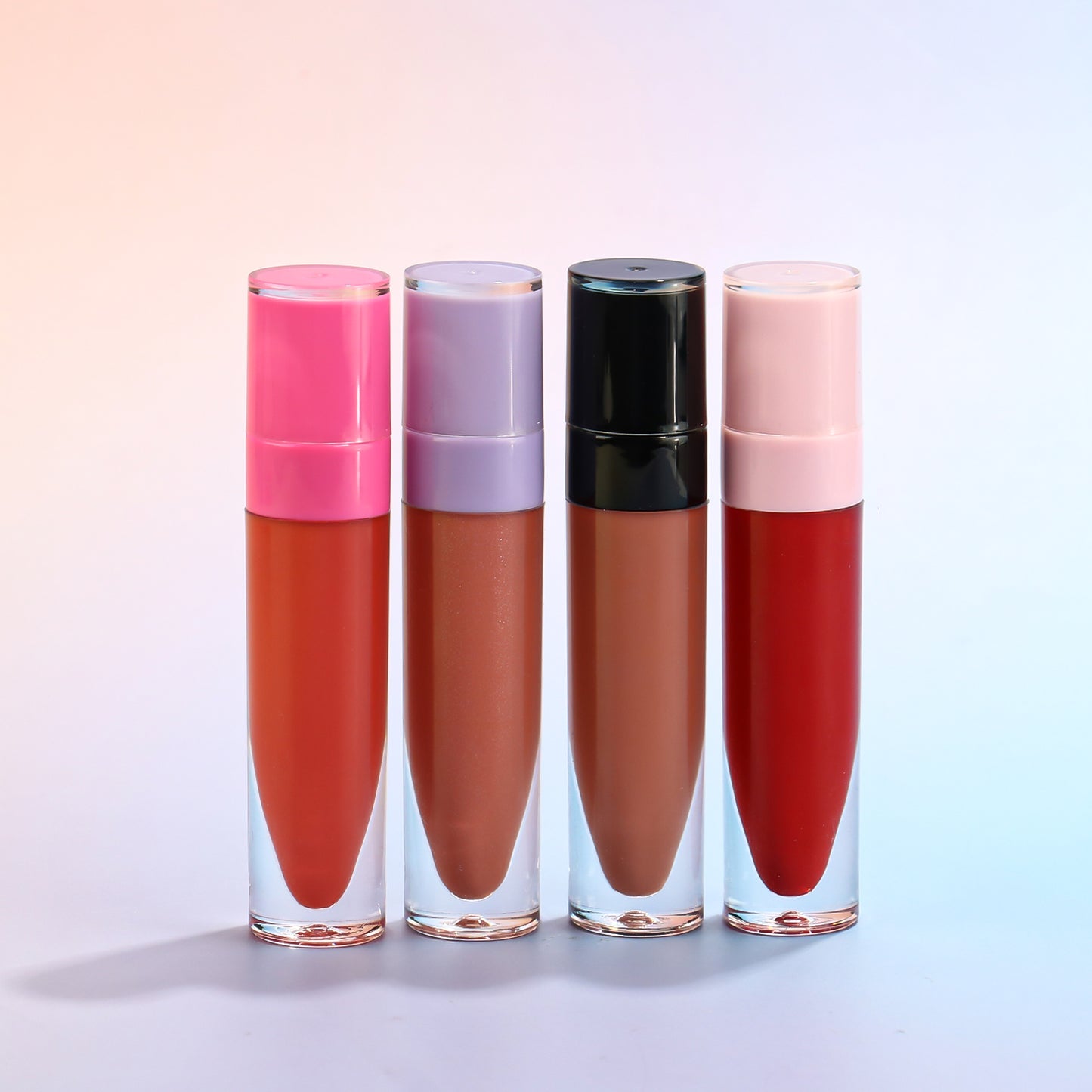 Simple Round Lip Gloss Tubes with Multi-Colored Caps in Purple, Pink, Hot Pink, and Black, P157 Series