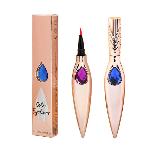 Colorful Eyeliner, Sleek Rose Gold Eyeliner with Multicolor Gemstone Accent, P207