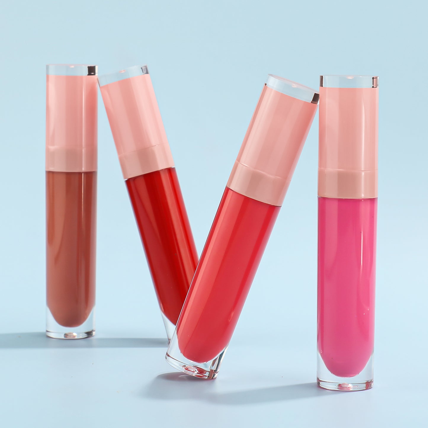 Round Tube Lip Gloss with Clear Outer Shell and Pink Cap, P142 Series