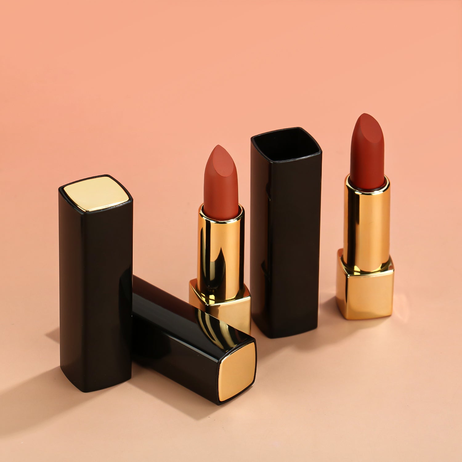 Classic Black Case and Gold Tube Push-Release Lipstick with Shine Finish, P189-1