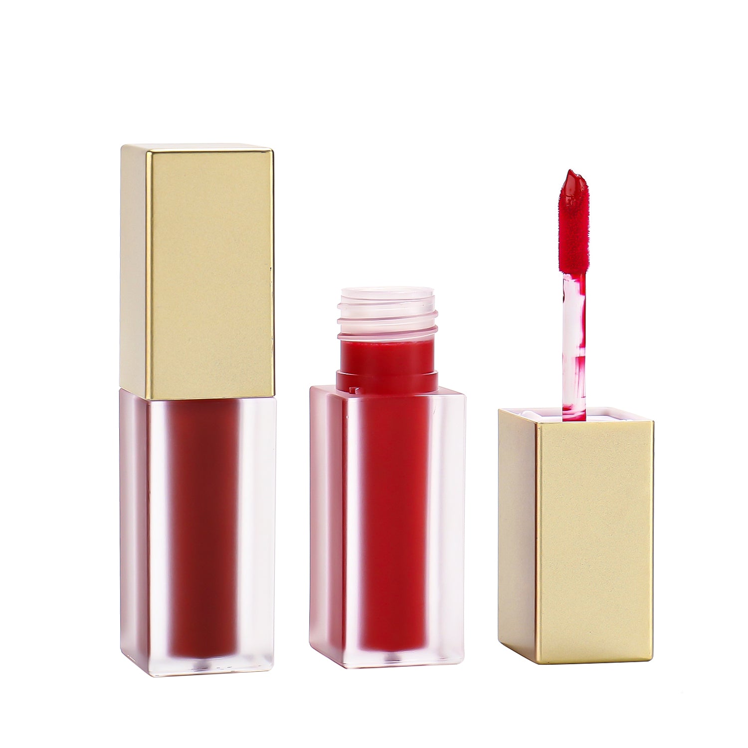 Elegant Gold-Capped Lip Gloss with Square Transparent Design, P31 P129