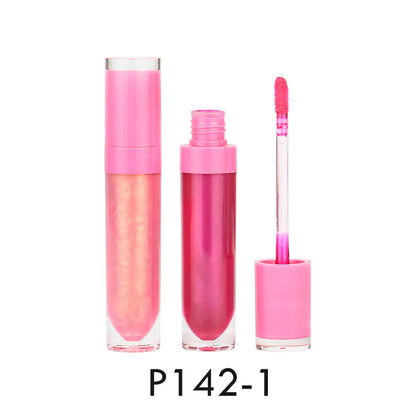 Round Tube Lip Gloss with Clear Outer Shell and Pink Cap, P142 Series