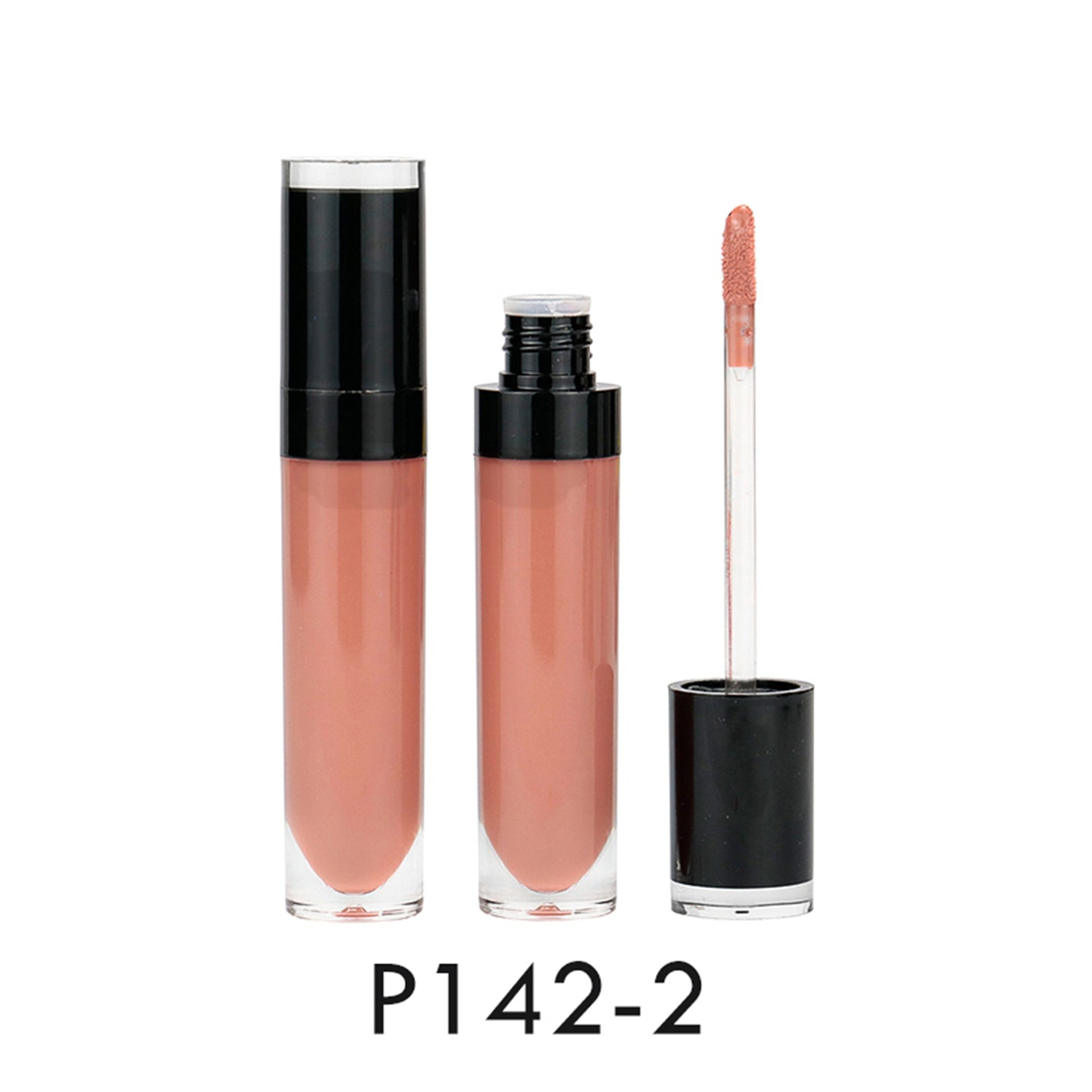 Round Tube Lip Gloss with Clear Outer Shell and Pink Cap, P142 Series