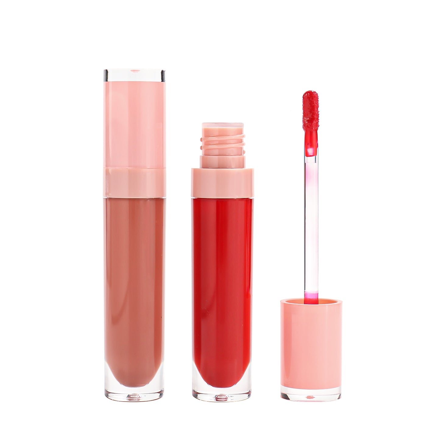 Round Tube Lip Gloss with Clear Outer Shell and Pink Cap, P142 Series