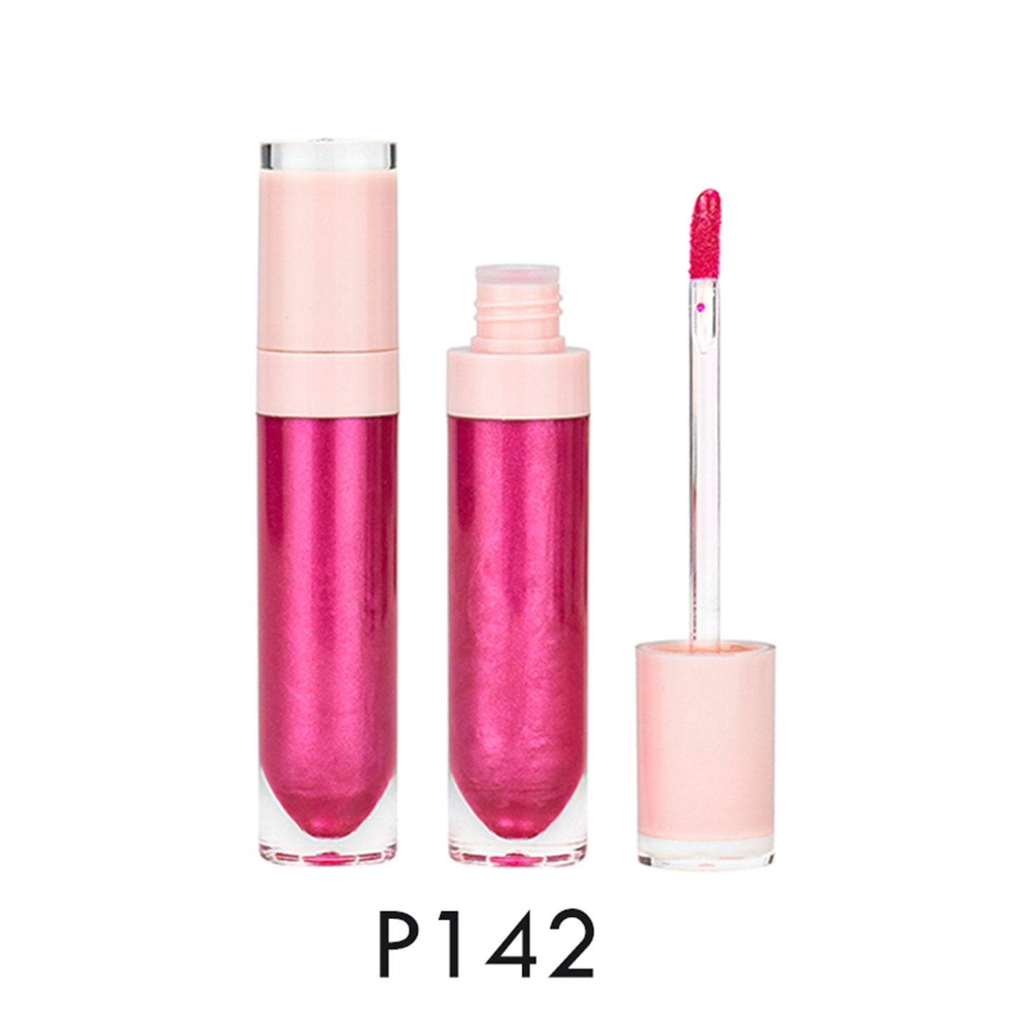 Round Tube Lip Gloss with Clear Outer Shell and Pink Cap, P142 Series