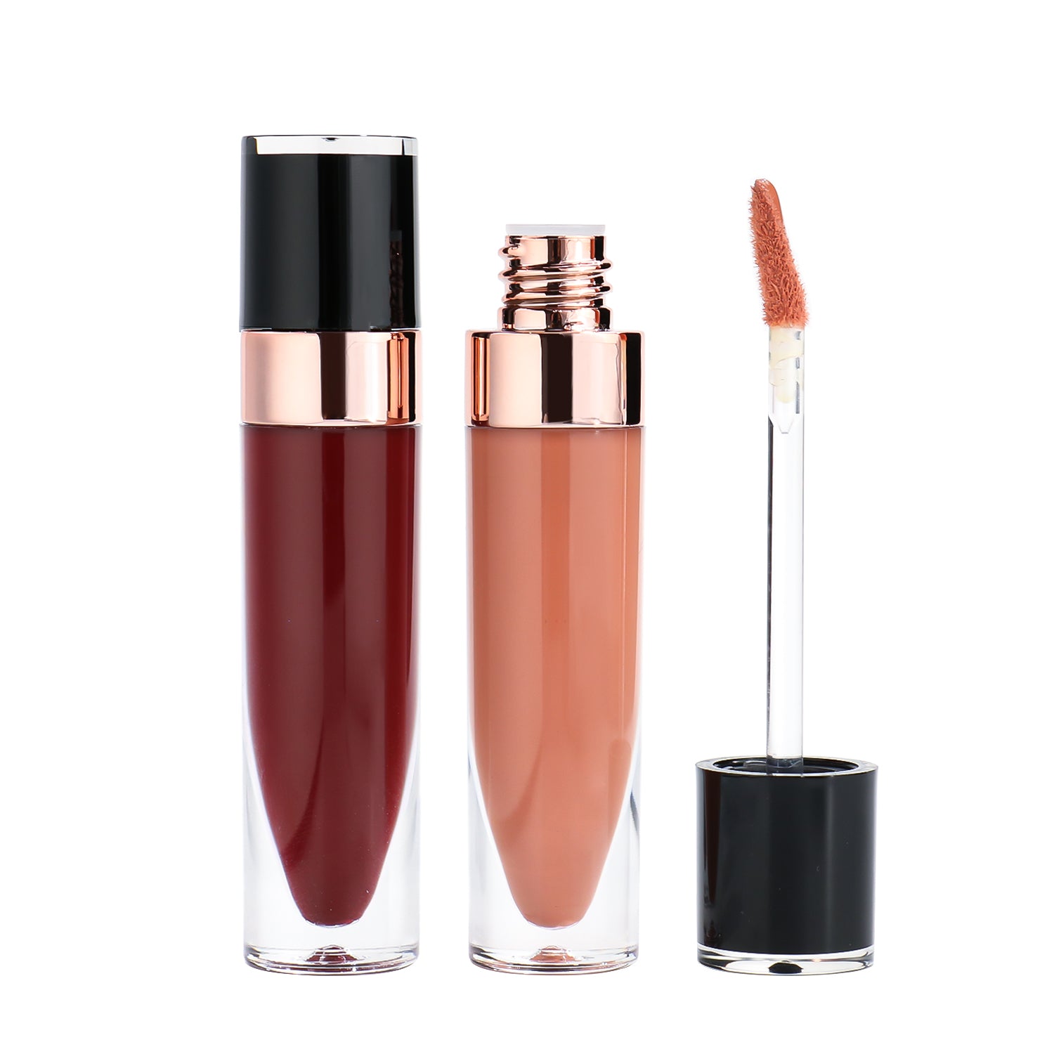 Chic Lip Gloss with Rose Gold Detail, Available in White, Pink, and Black Caps, P153 Series