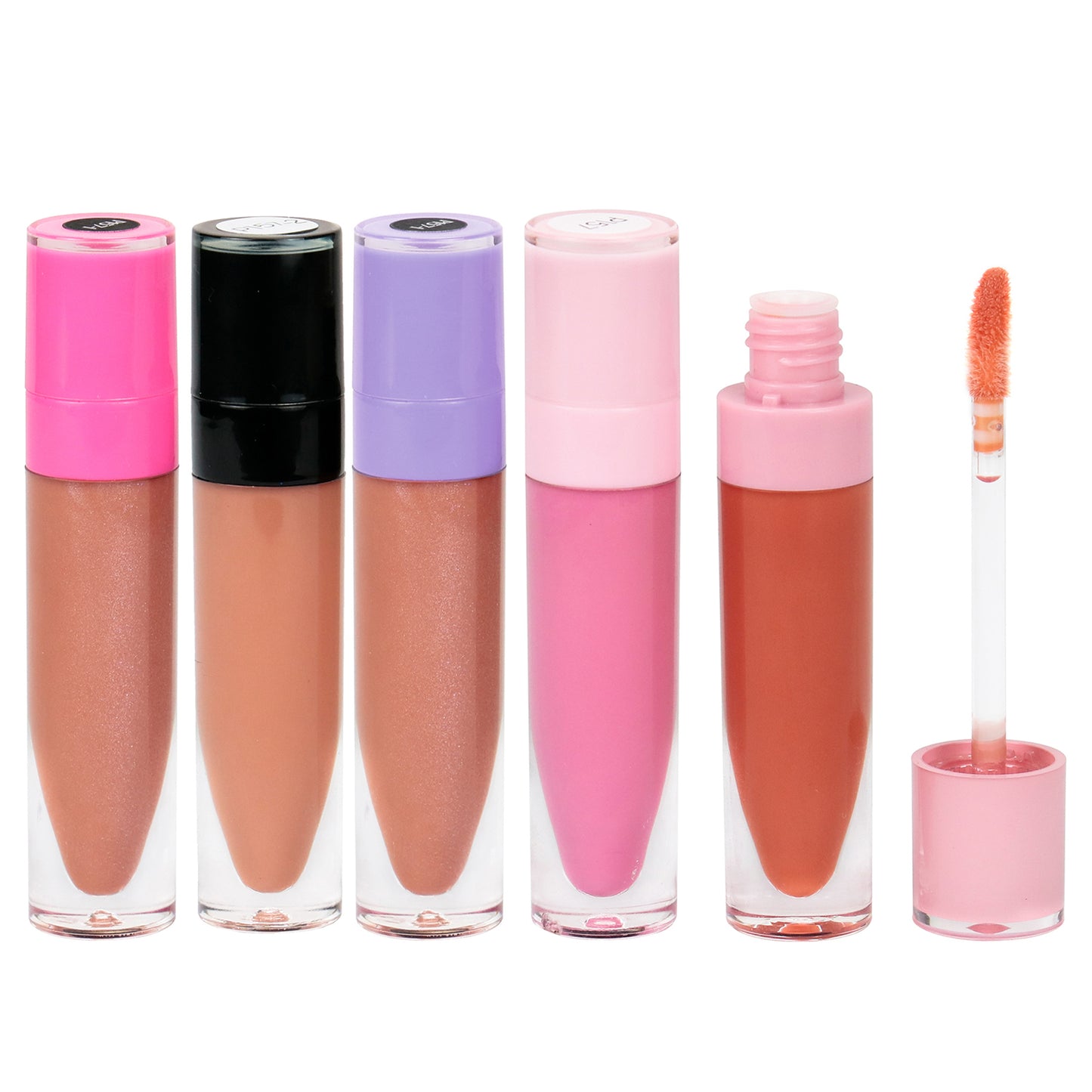 Simple Round Lip Gloss Tubes with Multi-Colored Caps in Purple, Pink, Hot Pink, and Black, P157 Series