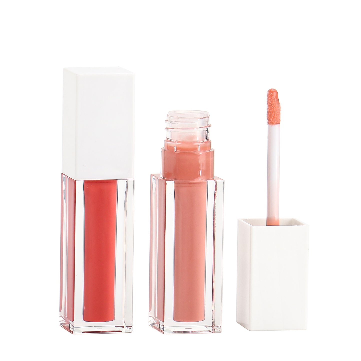 Sleek Square Transparent Lip Gloss Tube with Modern Black and White Caps, P26, P33