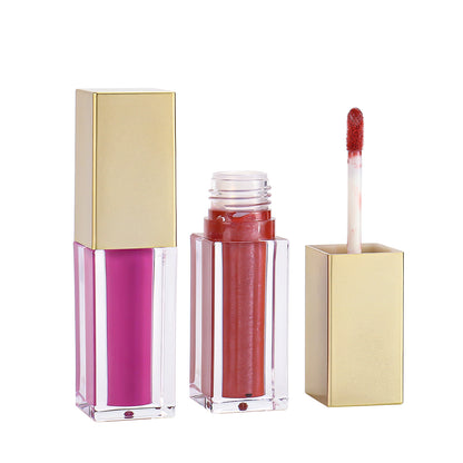 Elegant Gold-Capped Lip Gloss with Square Transparent Design, P31 P129