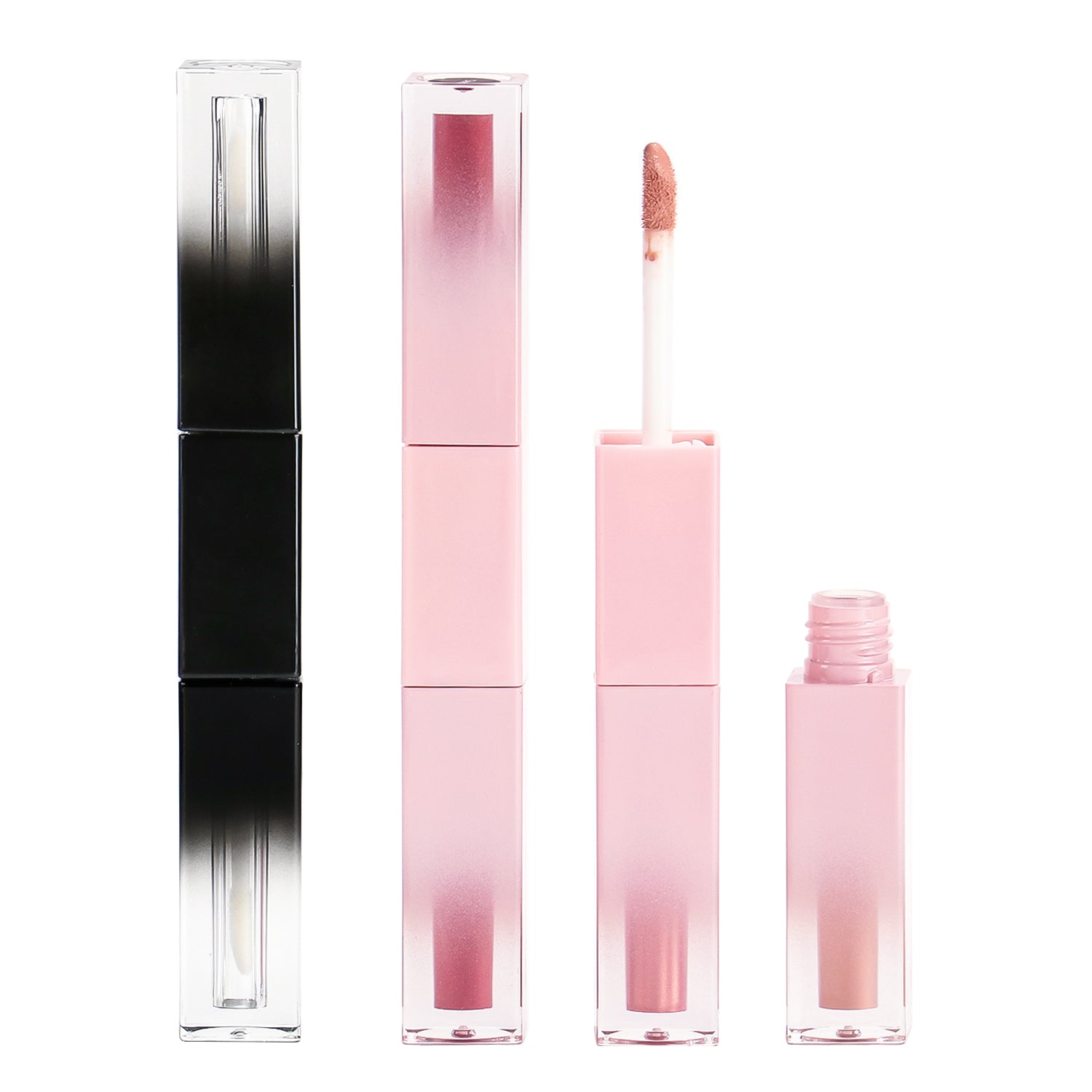 Dual-Ended Lip Gloss with Gradient Pink and Black Square Tube, P53, P53-1