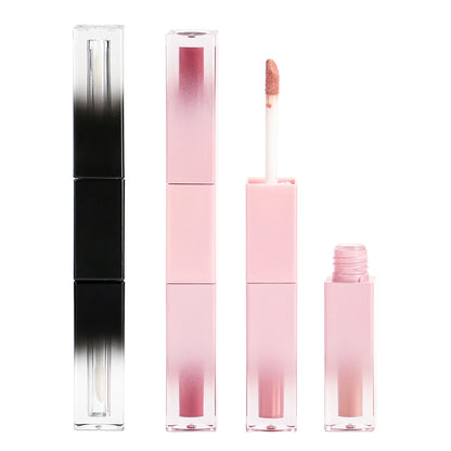 Dual-Ended Lip Gloss with Gradient Pink and Black Square Tube, P53, P53-1