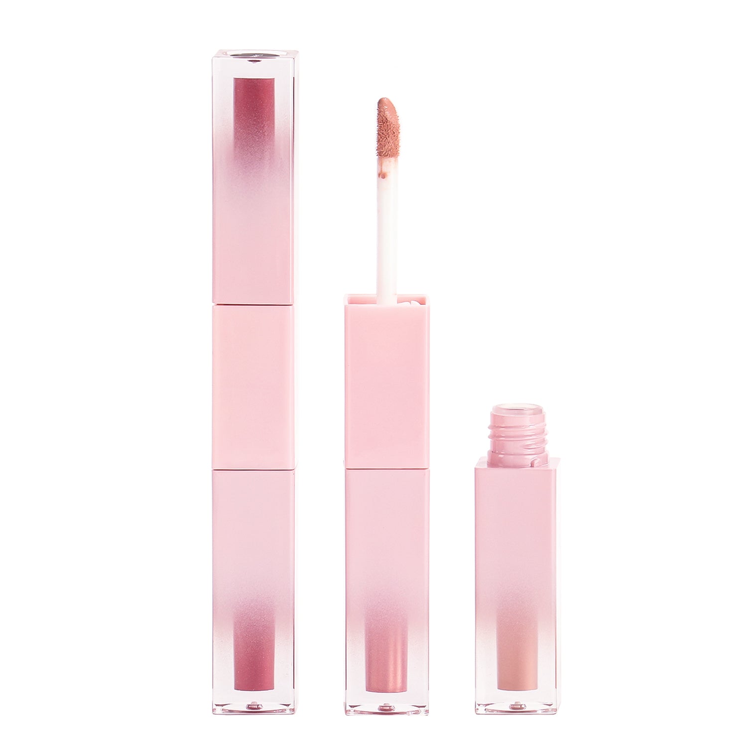 Dual-Ended Lip Gloss with Gradient Pink and Black Square Tube, P53, P53-1