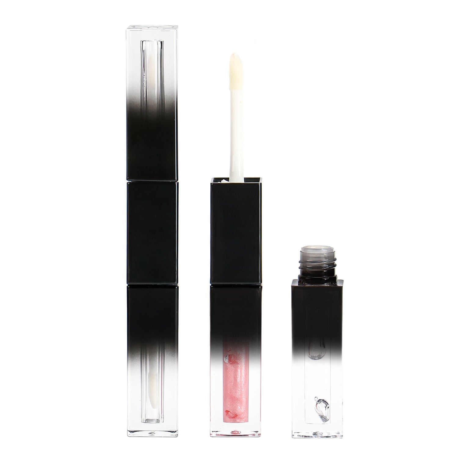 Dual-Ended Lip Gloss with Gradient Pink and Black Square Tube, P53, P53-1