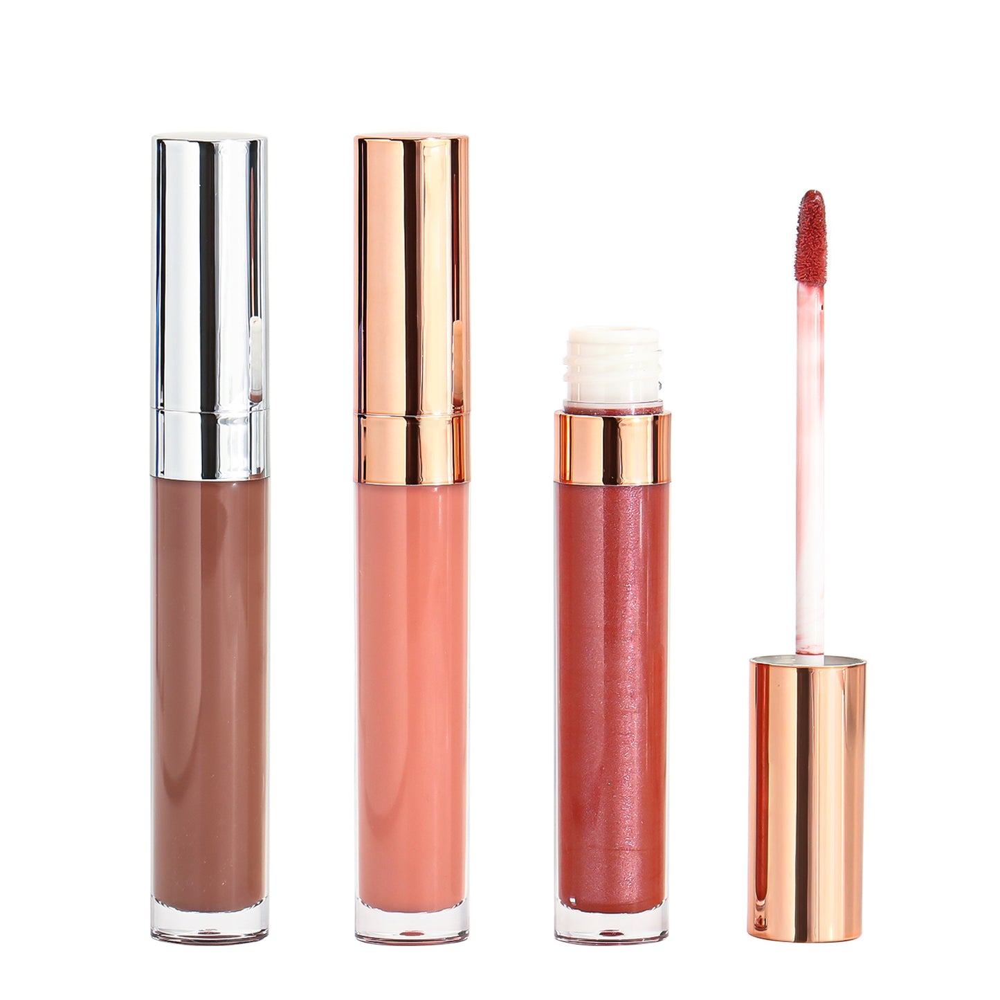 Elegant Lip Gloss Tubes - Rose Gold and Silver Caps - Smooth and Long-lasting, P56, P56-1