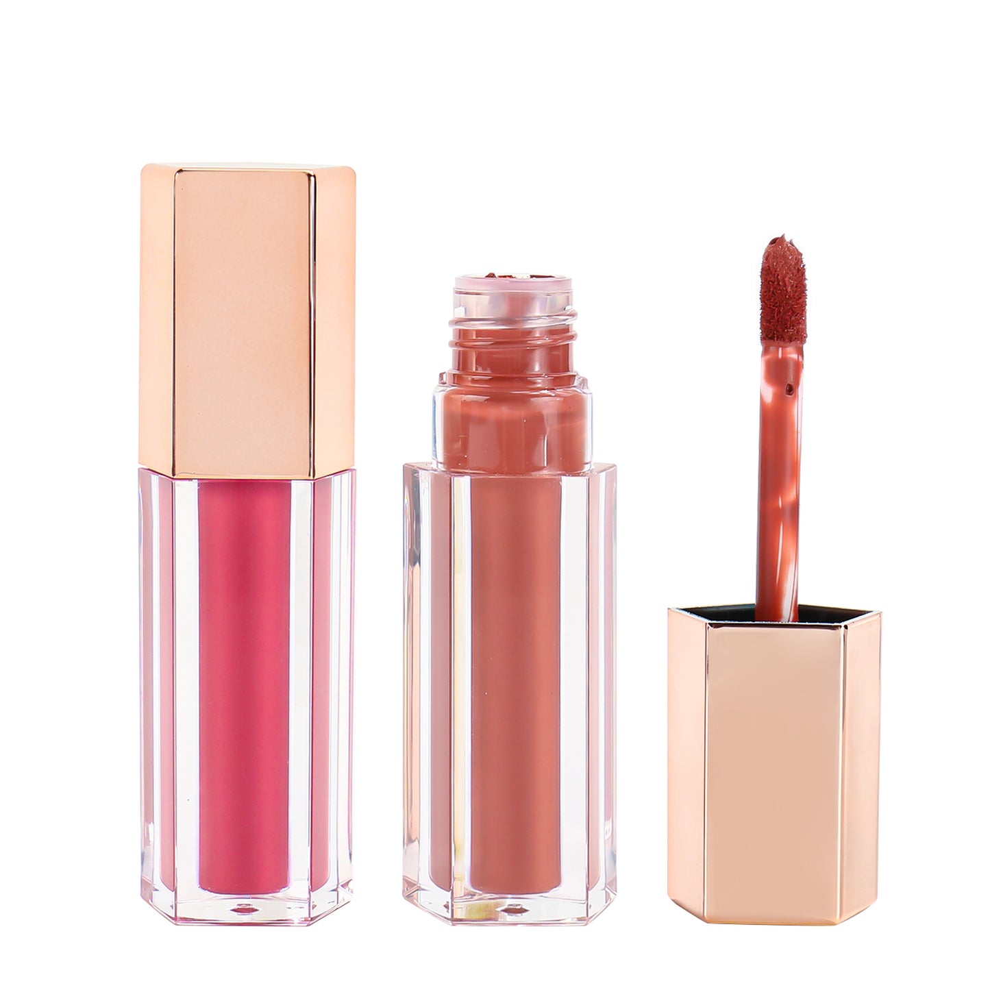 Sleek Pentagonal Lip Gloss Packaging Gold, Silver, and Rose Gold Caps, P57 Series