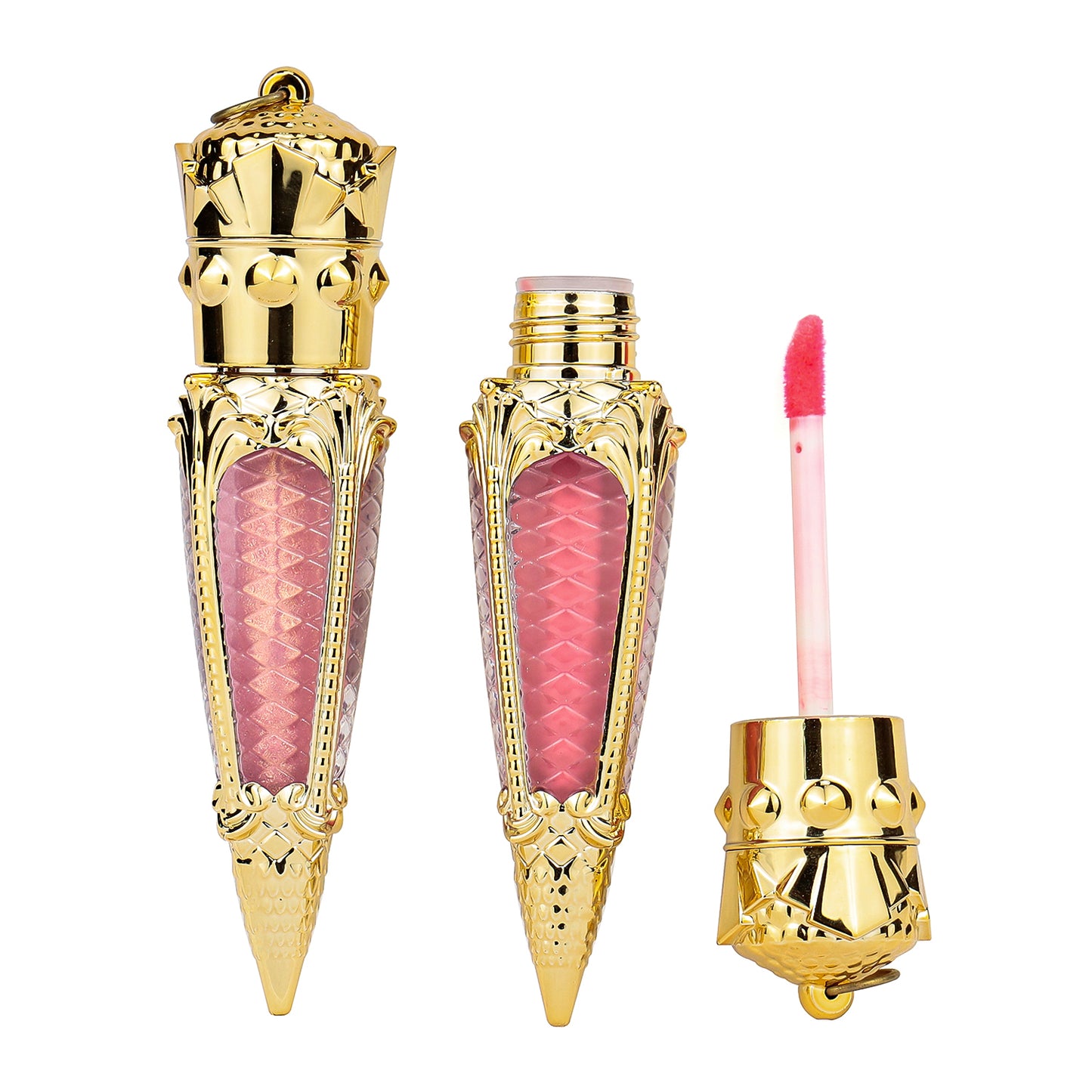 Luxurious Gold-Capped Christian Lip Gloss with Ornate Design, P80