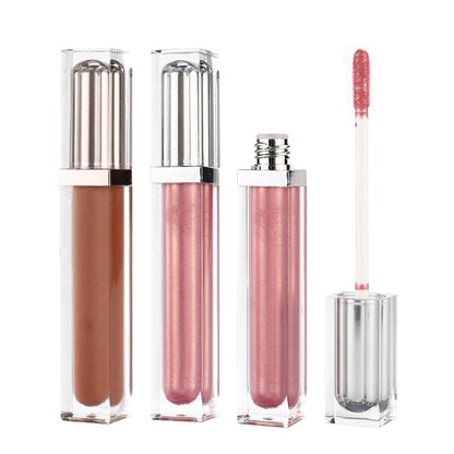 Sleek Long Square Lip Gloss Tube with Transparent Cover and Rose Gold / Sliver Double Caps, P75, P75-1