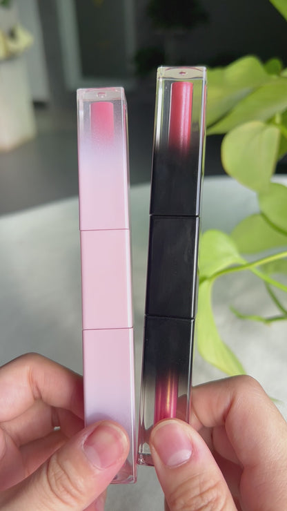 Dual-Ended Lip Gloss with Gradient Pink and Black Square Tube, P53, P53-1