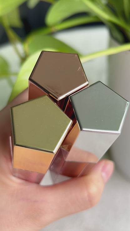 Sleek Pentagonal Lip Gloss Packaging Gold, Silver, and Rose Gold Caps, P57 Series