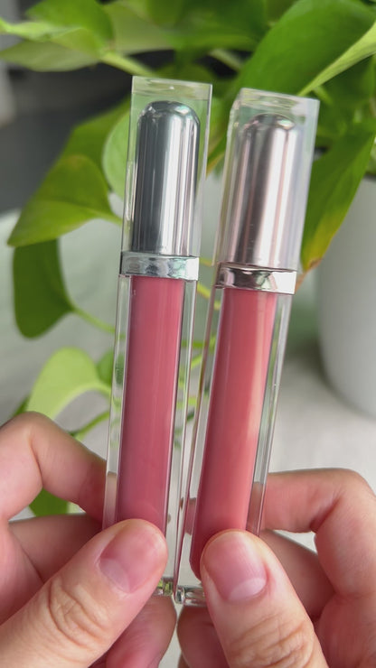 Sleek Long Square Lip Gloss Tube with Transparent Cover and Rose Gold / Sliver Double Caps, P75, P75-1